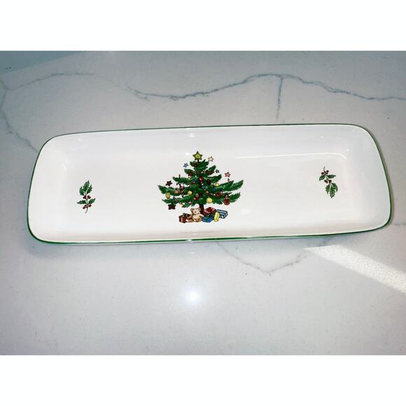 Vintage Nikko Chistmastime Holiday Christmas Tree Rectangular Mint Dish - Picture 1 of 6